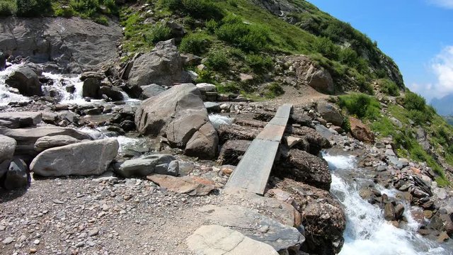 Valbondione, Bergamo, Italy. Hyper lapse hiking on the trail between the Lodge Barbellino and Curo&rsquo;. Italian Alps, Orobie. Summer time