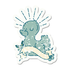grunge sticker of tattoo style rubber duck