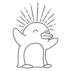 traditional black line work tattoo style happy penguin