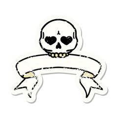 grunge sticker with banner of a skull