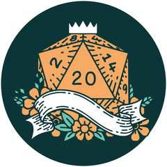natural twenty D20 dice roll icon