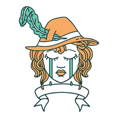 crying human bard with banner illustration