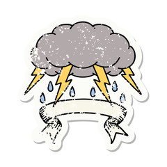 grunge sticker with banner of a storm cloud