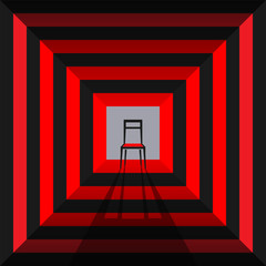 Alone red chair in Black and red minimalist interior