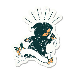 grunge sticker of tattoo style assassin with knife