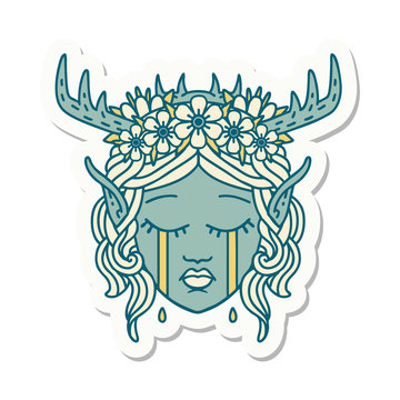 crying elf druid character face sticker © lineartestpilot