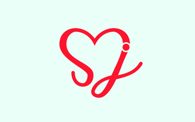SJ  or JS and S, J heart shape Letter initial Logo design, Vector Template