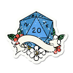 natural twenty D20 dice roll grunge sticker