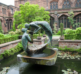 Chester Cathedral exterior statues the kiss