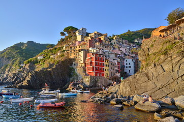 Fototapeta premium landscape of Riomaggiore， cinque terre Italy