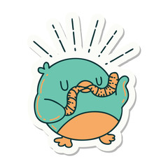 sticker of tattoo style robin with worm