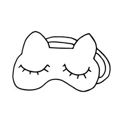 Hand drawn mask for sleep, cute doodle vector illustration. Cozy home, travel. Isolated on white background.