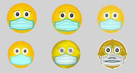 beautiful illustration of a smiley face in a medical mask, virus protection