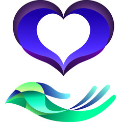 Heart in hand vector illustration for logo or print