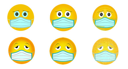 beautiful illustration of a smiley face in a medical mask, virus protection