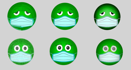 beautiful illustration of a smiley face in a medical mask, virus protection