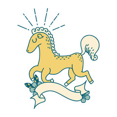 banner with tattoo style prancing stallion