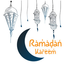 Sketch of Ramadan Lantern with grunge Background. Vector Illustration