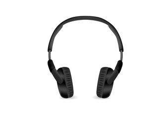 Black modern wireless headphones isolated on white background