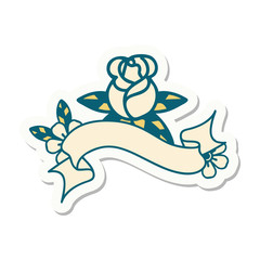 tattoo sticker with banner of a single rose