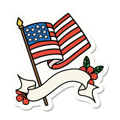 tattoo sticker with banner of the american flag