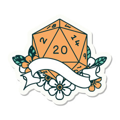 natural twenty D20 dice roll sticker