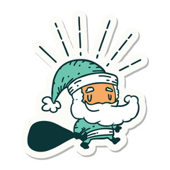 sticker of tattoo style santa claus christmas character with sack