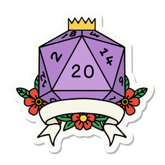 natural 20 critical hit D20 dice roll sticker