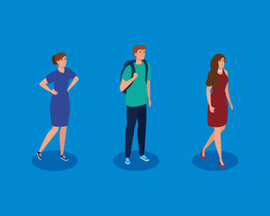 Obraz premium campaign of social distancing for covid 19 with young people vector illustration design