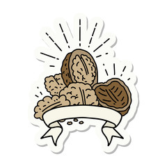 sticker of tattoo style walnuts with shell