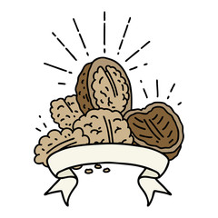 banner with tattoo style walnuts with shell
