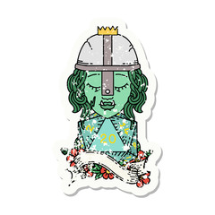half orc fighter with natural 20 dice roll grunge sticker