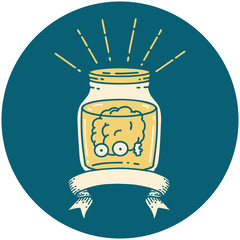 icon of tattoo style brain in jar
