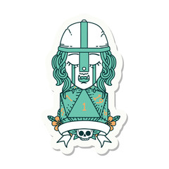 crying orc fighter character with natural one D20 roll sticker