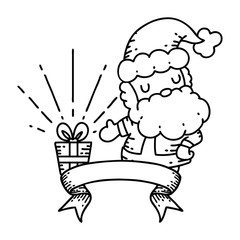 banner with black line work tattoo style santa claus christmas character