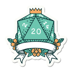 natural 20 critical hit D20 dice roll sticker