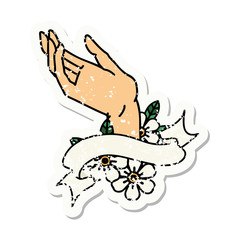 grunge sticker with banner of a hand