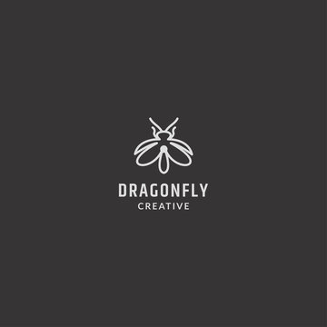 Vector linear logo design template - dragonfly emblem - abstract animals and symbol