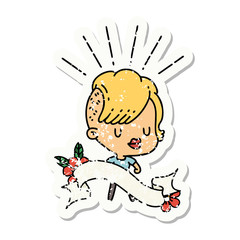 grunge sticker of tattoo style hipster girl