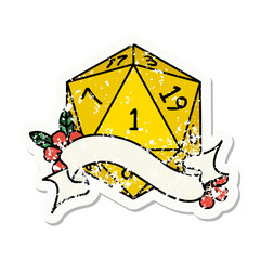 natural one d20 dice roll grunge sticker
