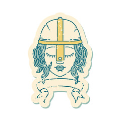 human fighter character with scroll banner illustration