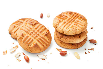 Homemade peanut butter cookies isolated on white background