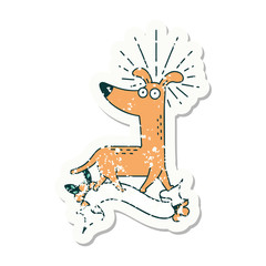 grunge sticker of tattoo style surprised dog