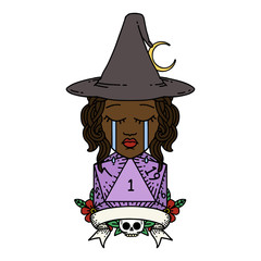 crying human witch with natural one roll illustration