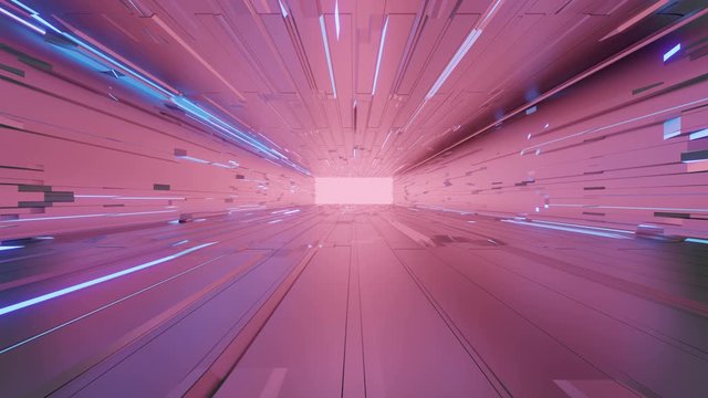 Futuristic Tunnel Empty. Illuminated corridor interior design, Neon Glowing Lights, 3D Rendering Illustration