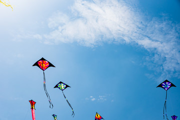 Kites with blue sky and white clouds