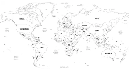 Rolgordijnen World map. High detailed political map of World with country, capital, ocean and sea names labeling © pyty