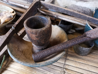 Old wooden tools of the Hmong tribe from Northern Thailand.
