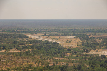 Fototapeta na wymiar Botswana safari airfield where small passenger aircraft service the Okavanga Delta and Moremi Game Reserve and Chobe National Park safari industries