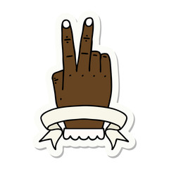 victory v hand gesture with banner sticker